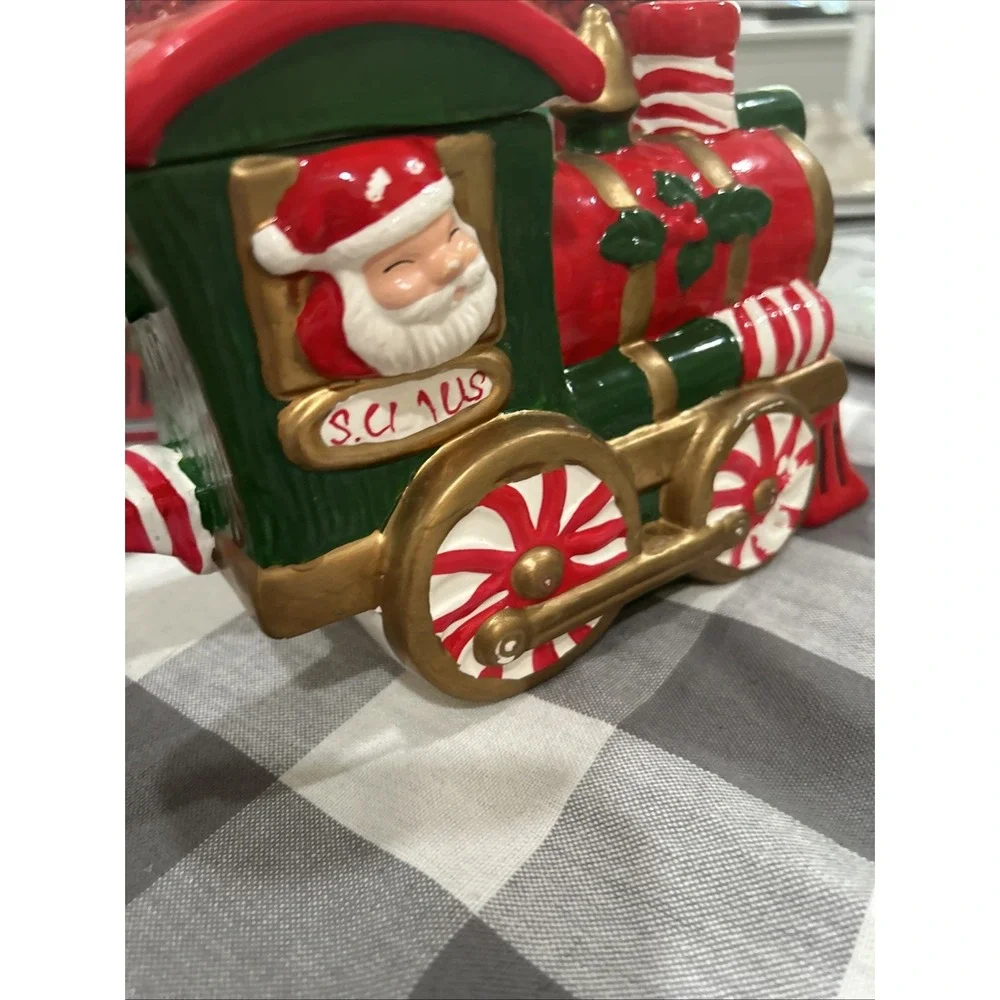 Vintage‎ Peppermint Santa Train Teapot In Box 1994 Hermitage Pottery WITH LID
